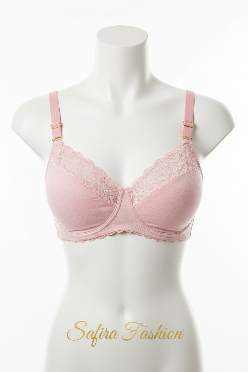 Blush pink lace underwire bra on mannequin – Safira Fashion