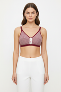 Maroon check cotton soft cup bra worn by model – Safira Fashion