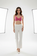 Pink underwire t-shirt bra worn by model – Safira Fashion