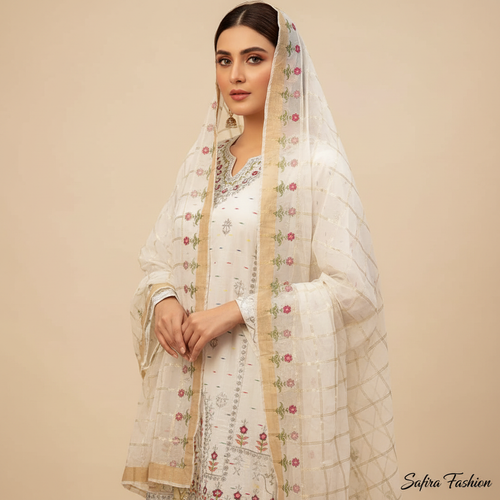 White Floral Embroidered 3-Piece Lawn Suit
