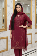 Red Floral Embroidered 3-Piece Lawn Suit