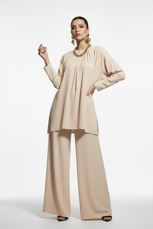 Beige Pleated Co-ord Set