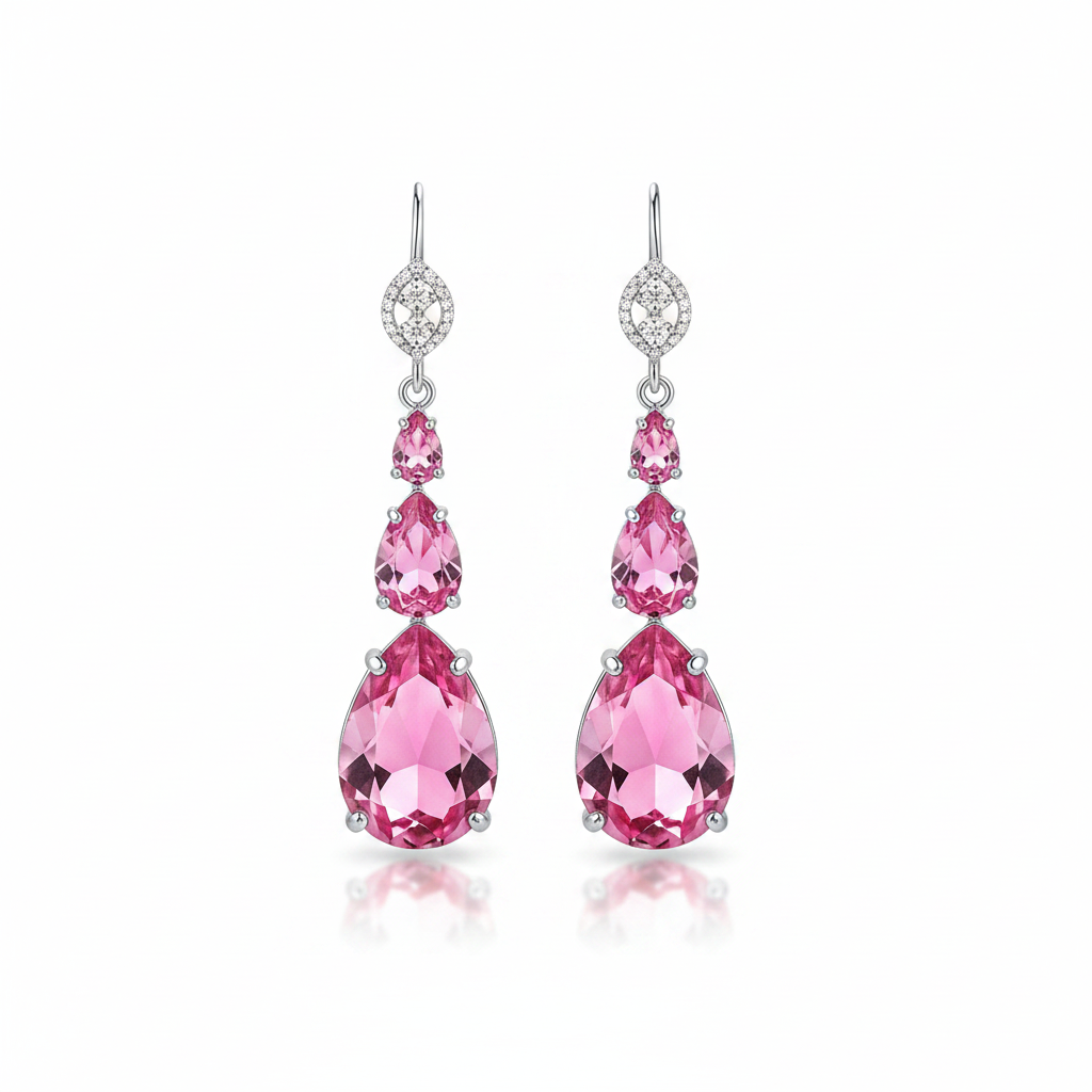 Pink Crystal Teardrop Drop Earrings