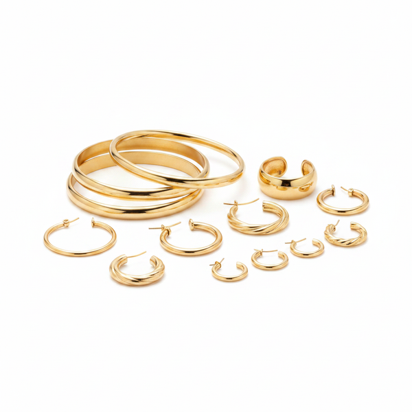 Gold Hoops Bangles and Ring Jewellery Bundle