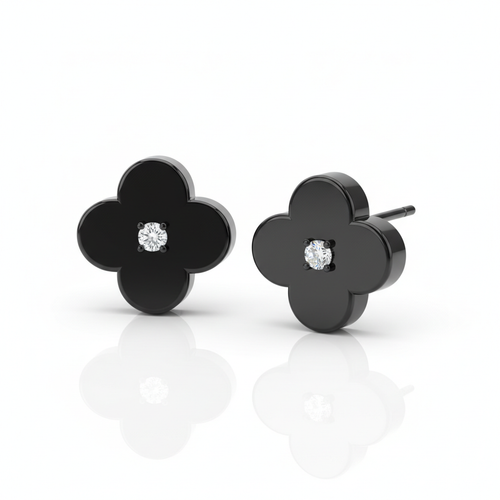 Black Clover Crystal Stud Earrings
