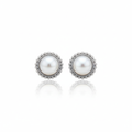Pearl Silver Halo Stud Earrings