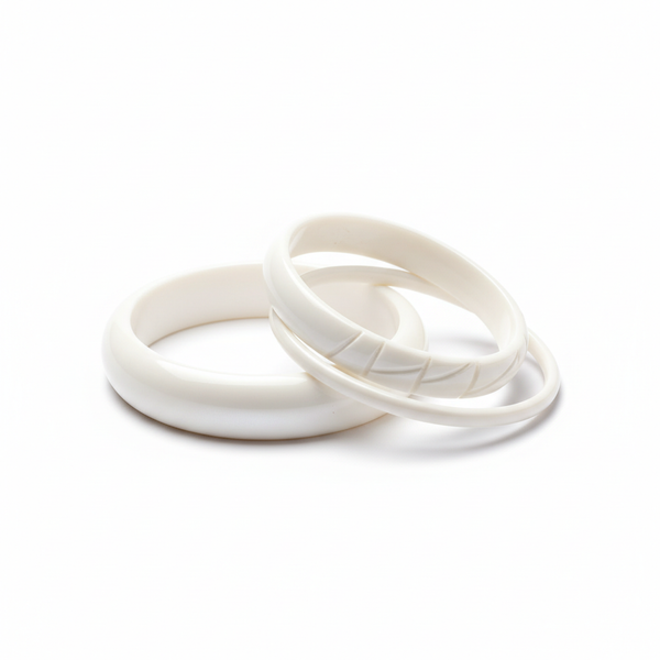 White Textured Bangle Bracelet Set