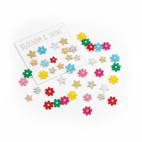 Blossom and Shine Flower and Star Stud Earrings Set