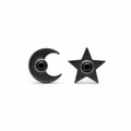 Black Moon and Star Mismatched Stud Earrings