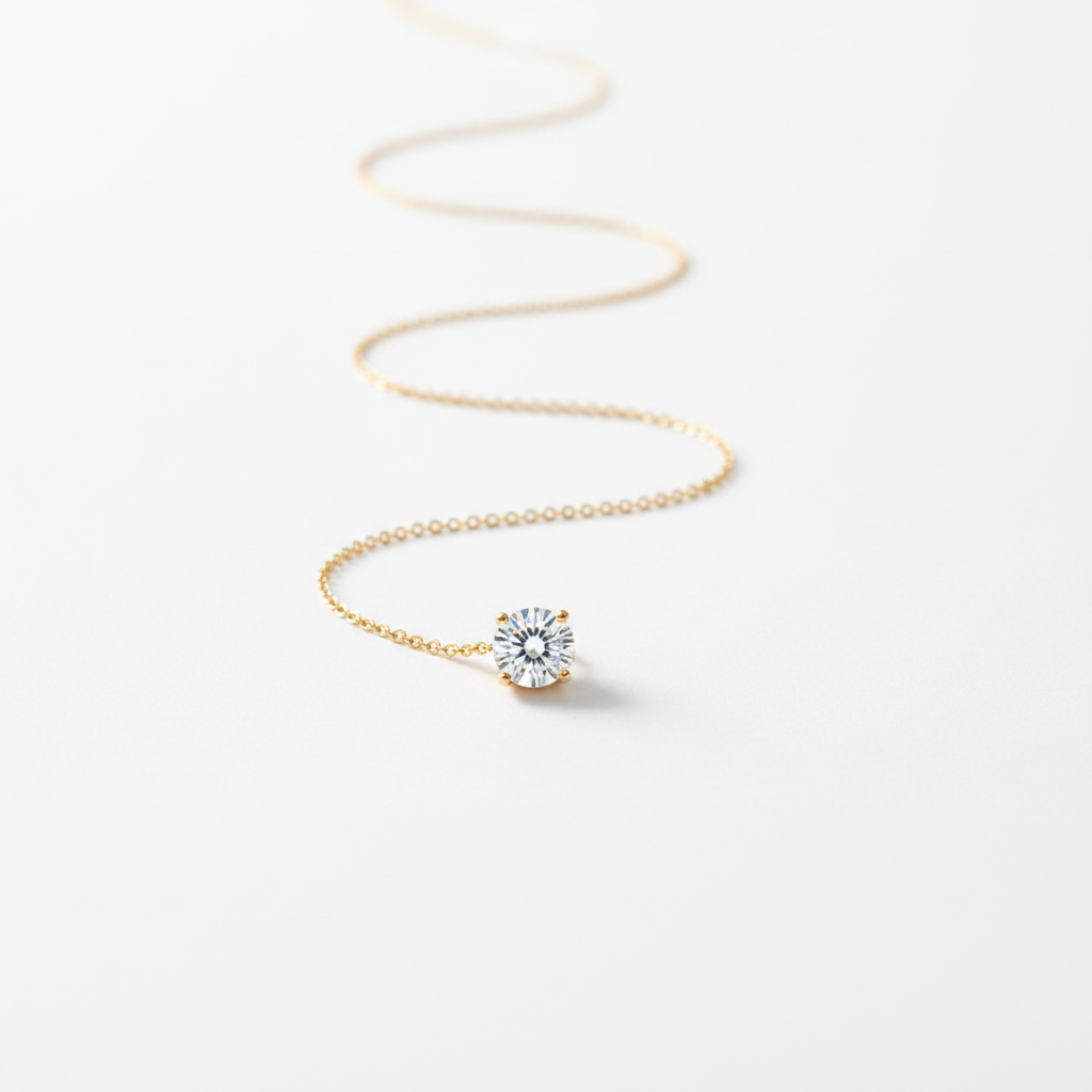 Gold Dainty Solitaire Crystal Necklace
