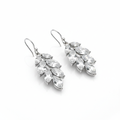 Silver Crystal Leaf Cluster Drop Earrings