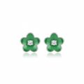 Green Enamel Flower Crystal Stud Earrings