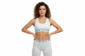 White LOVE sports bra and shorts set worn by model – Safira Fashion