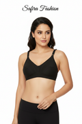 Safira Fashion Black Wireless Cotton Bra - Front View on Model